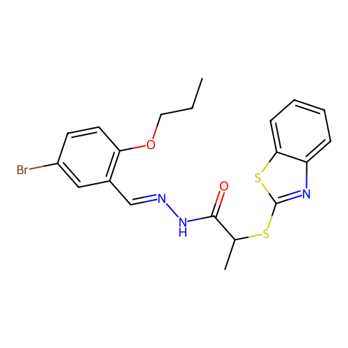 2-(1,3-benzothiazol-2-ylsulfanyl)-N'-[(E)-(5-bromo-2-propoxyphenyl)methylidene]propanehydrazide structure