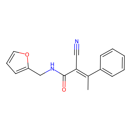 (E)-2-cyano-N-(furan-2-ylmethyl)-3-phenylbut-2-enamide structure