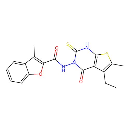 2-Benzofurancarboxamide, N-(5-ethyl-1,4-dihydro-6-methyl-4-oxo-2-thioxothieno[2,3-d]pyrimidin-3(2H)-yl)-3-methyl- (9CI) structure
