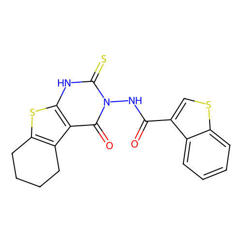 benzo[b]thiophen-3-yl-N-(4-oxo-2-sulfanyl(3,5,6,7,8-pentahydrobenzo[b]thiophen o[2,3-d]pyrimidin-3-yl))carboxamide structure