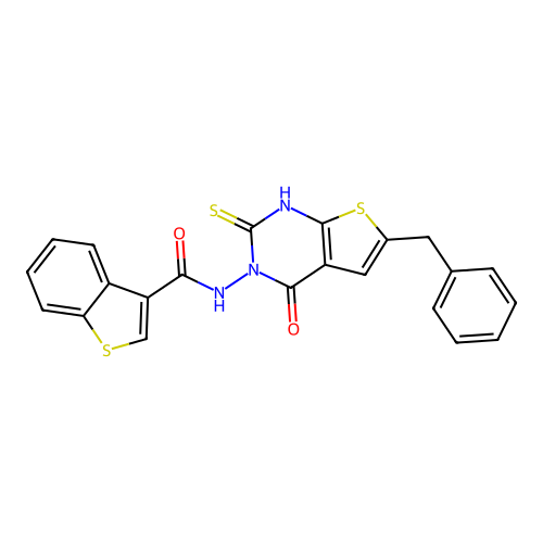 benzo[b]thiophen-3-yl-N-[4-oxo-6-benzyl-2-sulfanyl(3-hydrothiopheno[2,3-d]pyri midin-3-yl)]carboxamide structure
