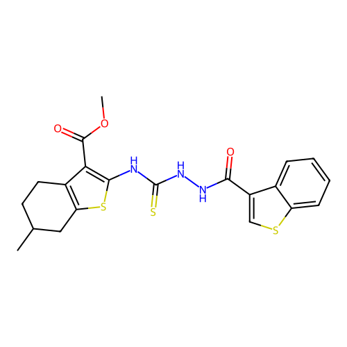 Benzo[b]thiophene-3-carboxylic acid, 2-[[[2-(benzo[b]thien-3-ylcarbonyl)hydrazino]thioxomethyl]amino]-4,5,6,7-tetrahydro-6-methyl-, methyl ester (9CI) structure
