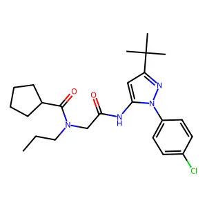 N-[2-[[5-tert-butyl-2-(4-chlorophenyl)pyrazol-3-yl]amino]-2-oxoethyl]-N-propylcyclopentanecarboxamide structure