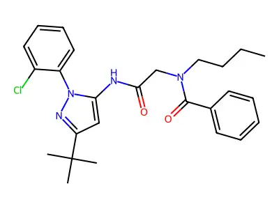 N-Butyl-N-(2-{[3-tert-butyl-1-(2-chlorophenyl)-1H-pyrazol-5-yl]amino}-2-oxoethyl)benzamide structure
