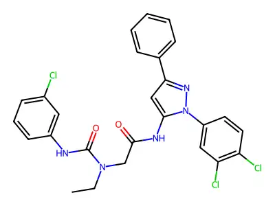 N~2~-[(3-Chlorophenyl)carbamoyl]-N-[1-(3,4-dichlorophenyl)-3-phenyl-1H-pyrazol-5-yl]-N~2~-ethylglycinamide structure