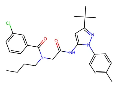 N-butyl-N-[2-[[5-tert-butyl-2-(4-methylphenyl)pyrazol-3-yl]amino]-2-oxoethyl]-3-chlorobenzamide structure