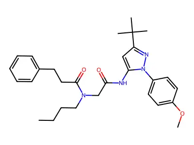 N-butyl-N-[2-[[5-tert-butyl-2-(4-methoxyphenyl)pyrazol-3-yl]amino]-2-oxoethyl]-3-phenylpropanamide structure
