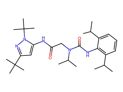 N-(1,3-Di-tert-butyl-1H-pyrazol-5-yl)-N~2~-{[2,6-di(propan-2-yl)phenyl]carbamoyl}-N~2~-propan-2-ylglycinamide structure