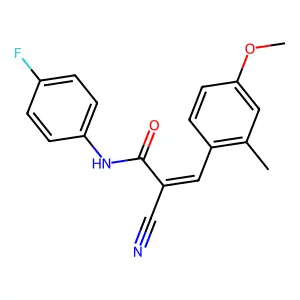 (E)-2-cyano-N-(4-fluorophenyl)-3-(4-methoxy-2-methylphenyl)prop-2-enamide structure