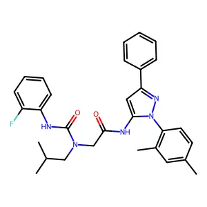N-[1-(2,4-Dimethylphenyl)-3-phenyl-1H-pyrazol-5-yl]-N~2~-[(2-fluorophenyl)carbamoyl]-N~2~-(2-methylpropyl)glycinamide structure