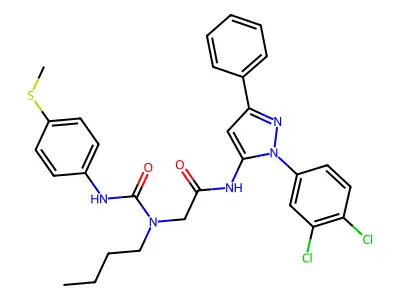 N~2~-Butyl-N-[1-(3,4-dichlorophenyl)-3-phenyl-1H-pyrazol-5-yl]-N~2~-{[4-(methylsulfanyl)phenyl]carbamoyl}glycinamide structure