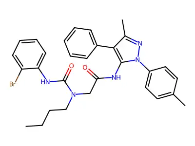 2-[(2-bromophenyl)carbamoyl-butylamino]-N-[5-methyl-2-(4-methylphenyl)-4-phenylpyrazol-3-yl]acetamide structure