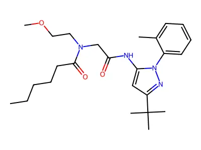 N-[2-[[5-tert-butyl-2-(2-methylphenyl)pyrazol-3-yl]amino]-2-oxoethyl]-N-(2-methoxyethyl)hexanamide structure