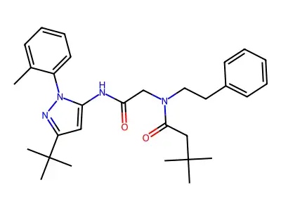 N-[2-[[5-Tert-butyl-2-(2-methylphenyl)pyrazol-3-yl]amino]-2-oxoethyl]-3,3-dimethyl-N-(2-phenylethyl)butanamide structure