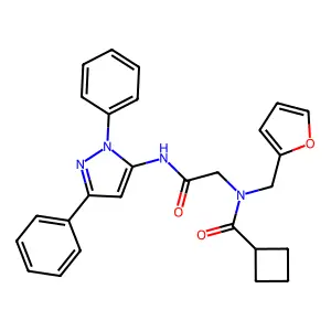 N-[2-[(2,5-diphenylpyrazol-3-yl)amino]-2-oxoethyl]-N-(furan-2-ylmethyl)cyclobutanecarboxamide structure