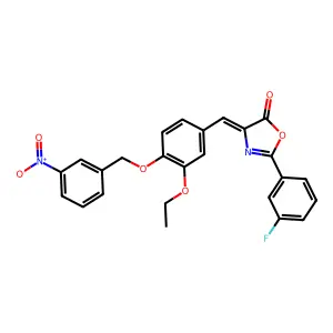 4-{3-ethoxy-4-[(3-nitrobenzyl)oxy]benzylidene}-2-(3-fluorophenyl)-1,3-oxazol-5(4H)-one structure
