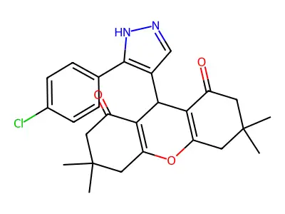 9-[5-(4-chlorophenyl)-1H-pyrazol-4-yl]-3,3,6,6-tetramethyl-4,5,7,9-tetrahydro-2H-xanthene-1,8-dione structure