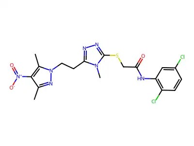 N-(2,5-dichlorophenyl)-2-[[5-[2-(3,5-dimethyl-4-nitropyrazol-1-yl)ethyl]-4-methyl-1,2,4-triazol-3-yl]sulfanyl]acetamide structure