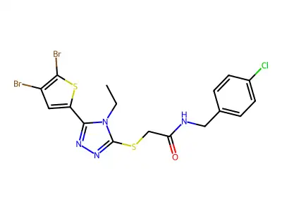 N-[(4-chlorophenyl)methyl]-2-[[5-(4,5-dibromothiophen-2-yl)-4-ethyl-1,2,4-triazol-3-yl]sulfanyl]acetamide structure