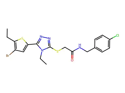 2-[[5-(4-bromo-5-ethylthiophen-2-yl)-4-ethyl-1,2,4-triazol-3-yl]sulfanyl]-N-[(4-chlorophenyl)methyl]acetamide structure
