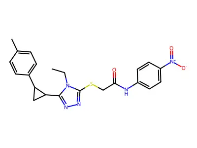 2-({4-ethyl-5-[2-(4-methylphenyl)cyclopropyl]-4H-1,2,4-triazol-3-yl}sulfanyl)-N-(4-nitrophenyl)acetamide structure