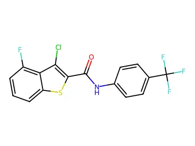 3-chloro-4-fluoro-N-[4-(trifluoromethyl)phenyl]-1-benzothiophene-2-carboxamide structure