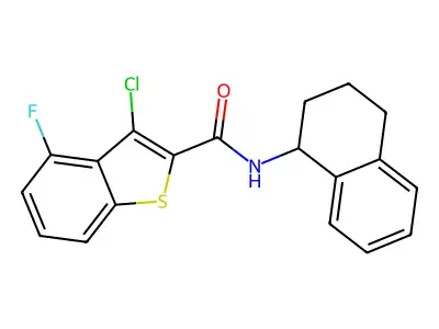 3-chloro-4-fluoro-N-(1,2,3,4-tetrahydronaphthalen-1-yl)-1-benzothiophene-2-carboxamide structure