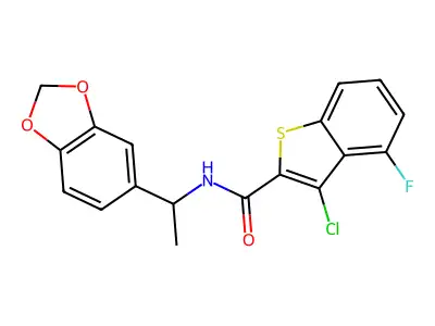 Benzo[b]thiophene-2-carboxamide, N-[1-(1,3-benzodioxol-5-yl)ethyl]-3-chloro-4-fluoro- (9CI) structure