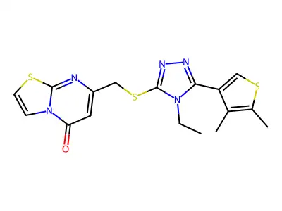 7-[[5-(4,5-dimethylthiophen-3-yl)-4-ethyl-1,2,4-triazol-3-yl]sulfanylmethyl]-[1,3]thiazolo[3,2-a]pyrimidin-5-one structure