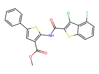 3-Thiophenecarboxylicacid,2-[[(3-chloro-4-fluorobenzo[b]thien-2-yl)carbonyl]amino]-5-phenyl-,methylester(9CI) structure