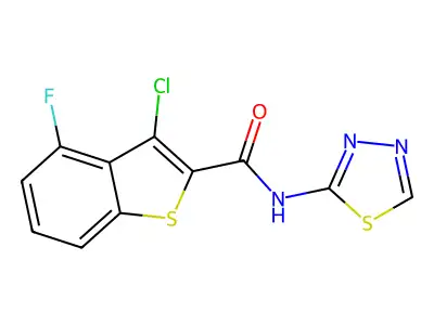 3-chloro-4-fluoro-N-(1,3,4-thiadiazol-2-yl)-1-benzothiophene-2-carboxamide structure