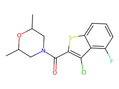 (3-Chloro-4-fluoro-1-benzothiophen-2-yl)(2,6-dimethylmorpholin-4-yl)methanone structure