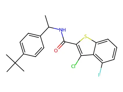 N-[1-(4-tert-butylphenyl)ethyl]-3-chloro-4-fluoro-1-benzothiophene-2-carboxamide structure