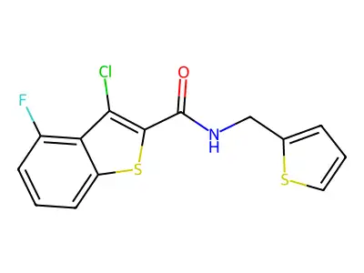 3-chloro-4-fluoro-N-(thiophen-2-ylmethyl)-1-benzothiophene-2-carboxamide structure