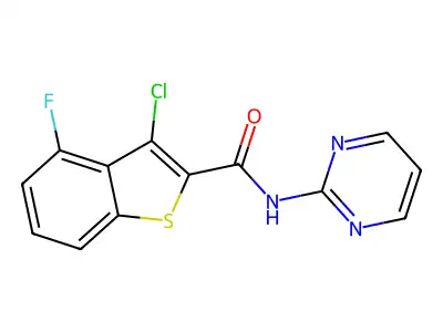 3-Chloro-4-fluoro-N-(pyrimidin-2-yl)benzo[b]thiophene-2-carboxamide structure