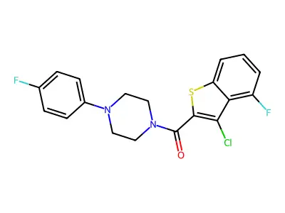 (3-chloro-4-fluoro-1-benzothiophen-2-yl)[4-(4-fluorophenyl)piperazin-1-yl]methanone structure