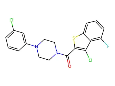 3-Chloro-4-fluorobenzo[b]thiophen-2-yl 4-(3-chlorophenyl)piperazinyl ketone structure
