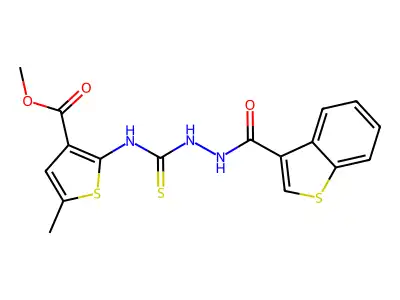 Benzo[b]thiophene-3-carboxylic acid, 2-[[[3-(methoxycarbonyl)-5-methyl-2-thienyl]amino]thioxomethyl]hydrazide (9CI) structure