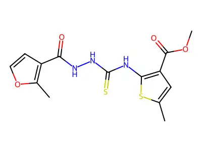 methyl 5-methyl-2-(2-(2-methylfuran-3-carbonyl)hydrazinecarbothioamido)thiophene-3-carboxylate structure