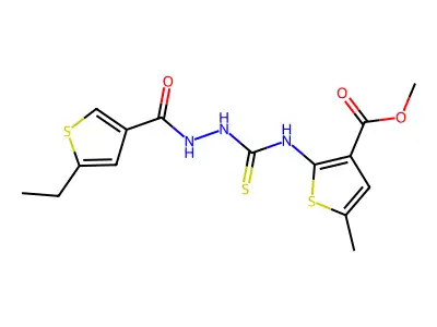 methyl 2-(2-(5-ethylthiophene-3-carbonyl)hydrazinecarbothioamido)-5-methylthiophene-3-carboxylate structure