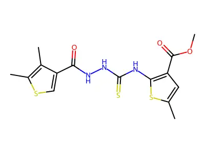 methyl 2-(2-(4,5-dimethylthiophene-3-carbonyl)hydrazinecarbothioamido)-5-methylthiophene-3-carboxylate structure