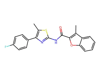N-[4-(4-fluorophenyl)-5-methyl-1,3-thiazol-2-yl]-3-methyl-1-benzofuran-2-carboxamide structure