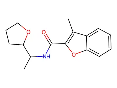 3-methyl-N-[1-(tetrahydrofuran-2-yl)ethyl]-1-benzofuran-2-carboxamide structure