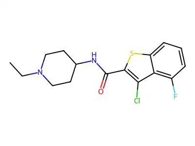 3-chloro-N-(1-ethylpiperidin-4-yl)-4-fluoro-1-benzothiophene-2-carboxamide structure