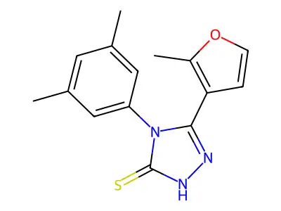 4-(3,5-dimethylphenyl)-3-(2-methylfuran-3-yl)-1H-1,2,4-triazole-5-thione structure