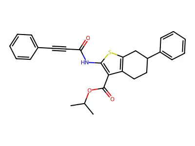 propan-2-yl 6-phenyl-2-[(3-phenylprop-2-ynoyl)amino]-4,5,6,7-tetrahydro-1-benzothiophene-3-carboxylate structure
