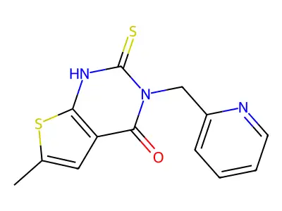 6-methyl-3-(pyridin-2-ylmethyl)-2-sulfanylthieno[2,3-d]pyrimidin-4(3H)-one structure