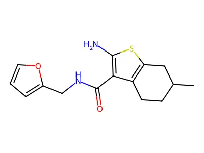 2-amino-N-(2-furylmethyl)-6-methyl-4,5,6,7-tetrahydro-1-benzothiophene-3-carboxamide structure