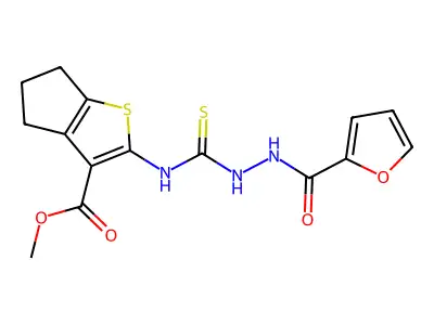 methyl 2-({[(2-furylcarbonylamino)amino]thioxomethyl}amino)-4,5,6-trihydrocycl openta[2,1-b]thiophene-3-carboxylate structure