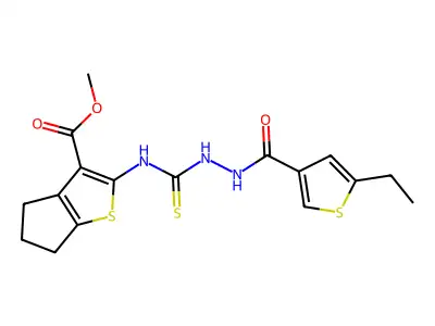 methyl 2-(2-(5-ethylthiophene-3-carbonyl)hydrazinecarbothioamido)-5,6-dihydro-4H-cyclopenta[b]thiophene-3-carboxylate structure